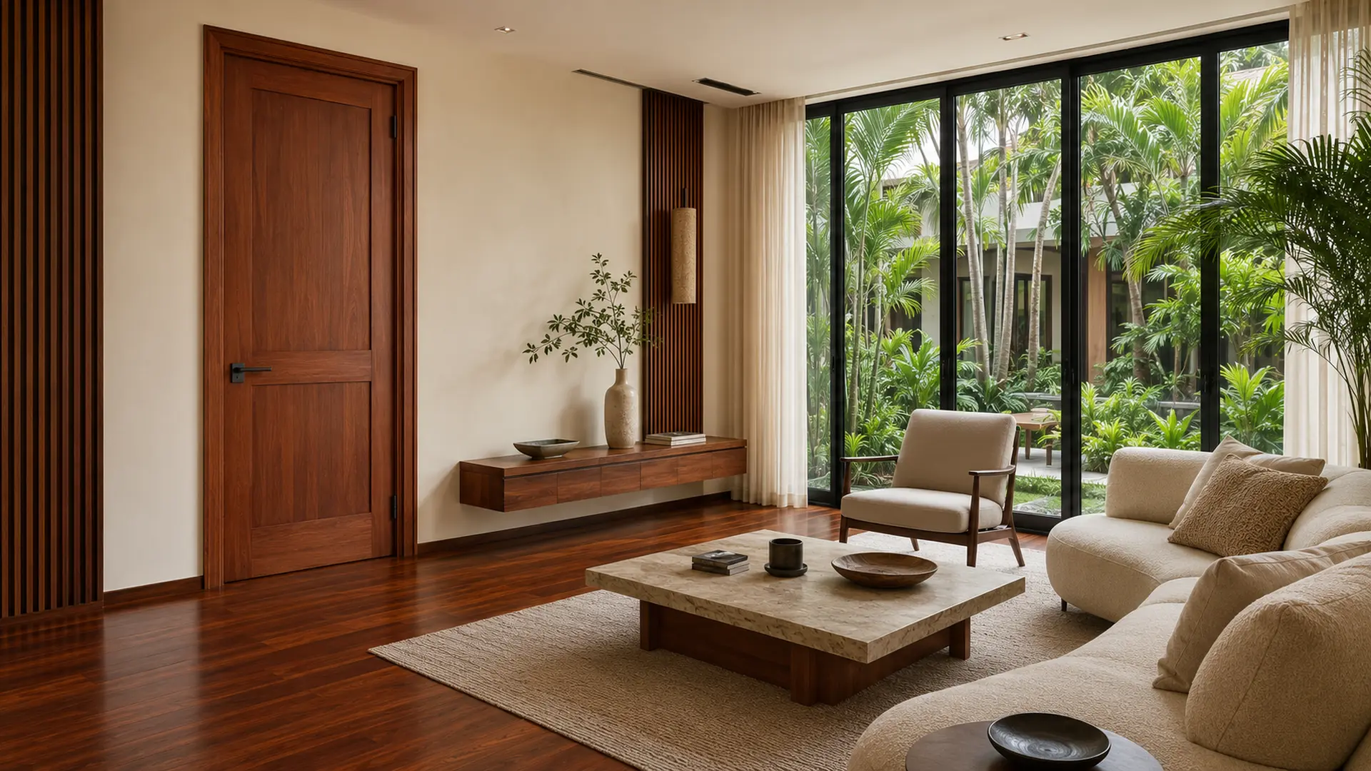 Full-height timber door in a residential interior