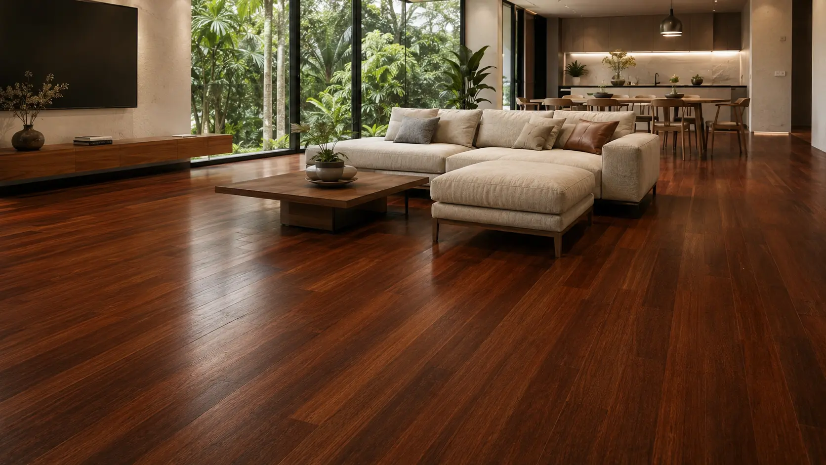 Merbau timber flooring in a refined contemporary interior